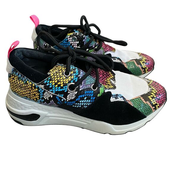 Steve Madden Cliff Fashion Sneakers 7.5 EU 38 Snake Multicolor Chunky Platform - Picture 1 of 8